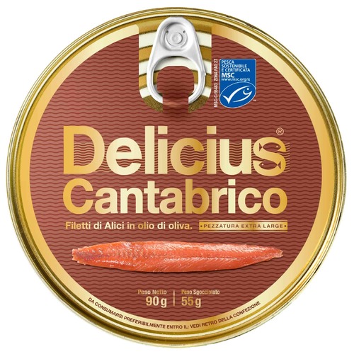 Delicius Cantabrian Anchovy Fillets in Olive Oil Tin 90g / Cantabrico