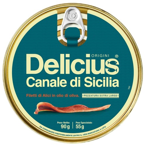 Delicius Sicilian Anchovy Fillets in Olive Oil Tin 90g / Canale di Sicilia