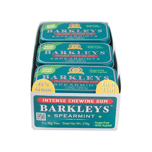 Tuttle & Co Barkleys Chewing Gum Intense Spearmint 30g / Sugar Free / Pack of 9