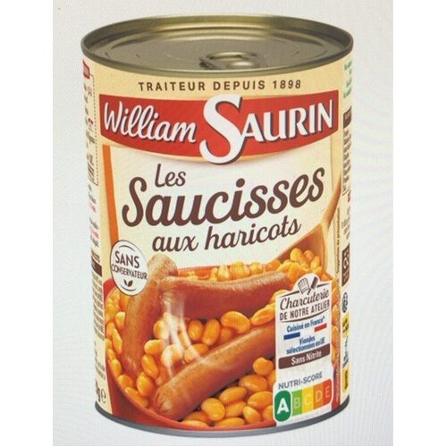 William Saurin Sausages with Beans Tin 420g / Les Saucisses aux Haricots