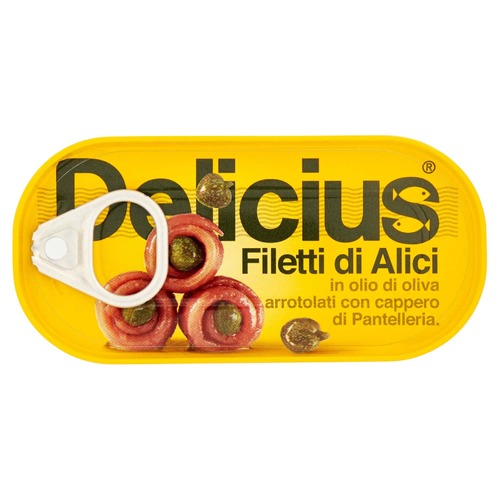 Delicius Anchovy Fillets in Olive Oil w/Capers Tin 46g / Filetti di Alici